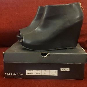 Torrid Black Peeptoe 4" Wedge Zipper Bootie